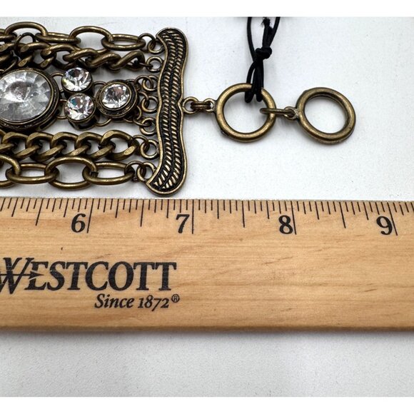 Vintage bronze tone 5 chain chunky rhinestone statement bracelet - Picture 7 of 7